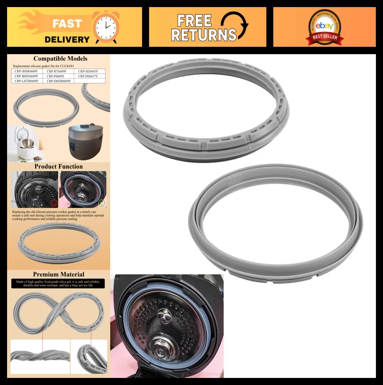 2 Pcs Silicone Pressure Cooker Gasket for 6-Cup IH Models, Replacement Rubber Se