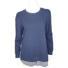 Denim & Co. French Terry Long Sleeve Tunic Printed Striped Hem Navy Womens XS