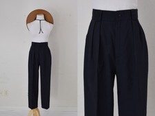 Vintage 80s Black High Waisted Pleated Rayon/Polyester trousers size 10