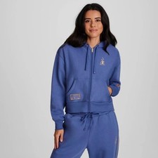 Champion Reverse Weave Blue Cropped Full Zip Hoodie Winter Collection Womens