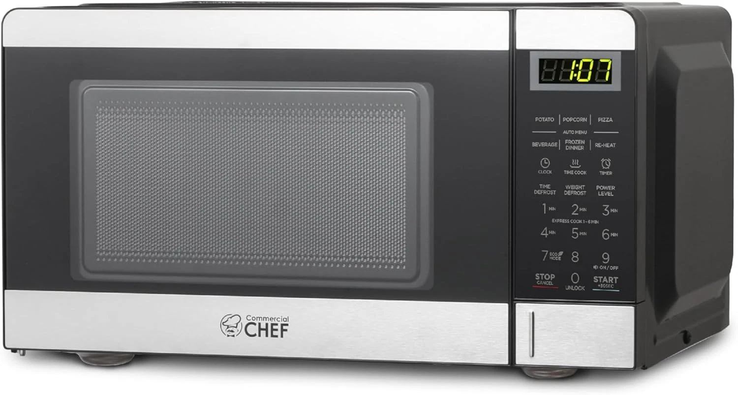 0.7 Cubic Foot Microwave with 10 Power Levels, Small Microwave with Push Button,