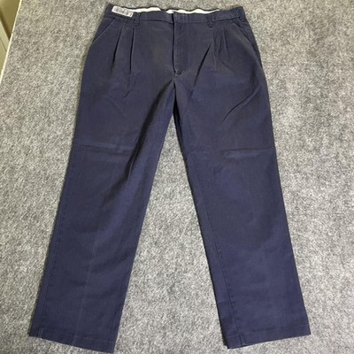Aramark Work Pants Mens 40 Navy Pleated Front Uniform Chino Polyester Cotton