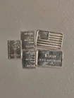 Lot of 5x 1 Gram .999 Fine Silver Bullion Bars - Valcambi Suisse, US Flag