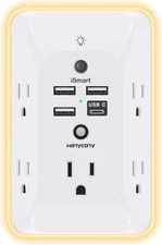 Outlet Extender with Night Light, HANYCONY Multi Plug Outlet, 1 USB C, White 