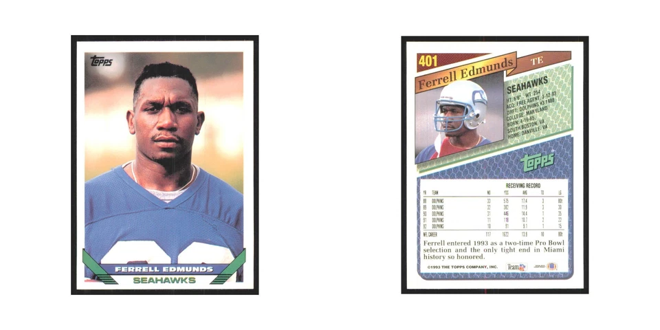 1993 Topps Ferrell Edmunds Seahawks #401 - Image 3 of 3