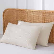 100 Cotton Waffle Weave Pillow Shams Queen Size Set of 2,600 TC Egyptian Cot...