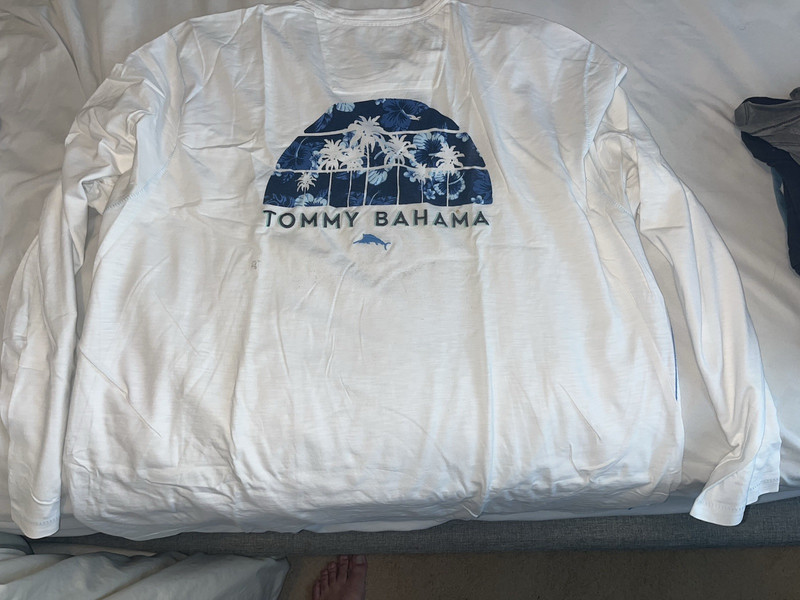 Tommy Bahama Men's 3XL Big & Tall White LS Crew Neck Graphic Logo Tee