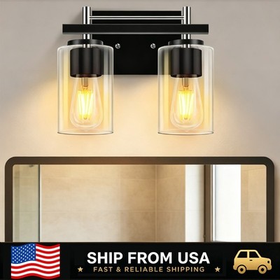 LETRY Vanity Light with Cylinder Glass E26 10'' 2-Light Iron Bathroom Wall Sconce