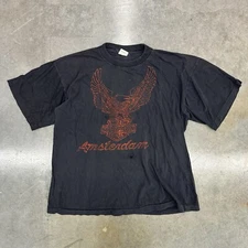 Vintage 80s Harley Davidson Amsterdam T Shirt Black Distressed Medium Boxy 