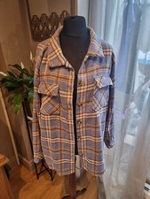 In The Style Checked Blue Flannel Oversized Shacket Jacket Shirt - Sz 16
