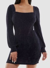 Speechless Women's Juniors Blue Knit Square-Neck Metallic-Knit Dress Size XXS