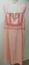 EX NEXT LADIES STRAPPY LINEN LOOK EMBROIDERED YOKE DRESS PINK NEW (140) SALE