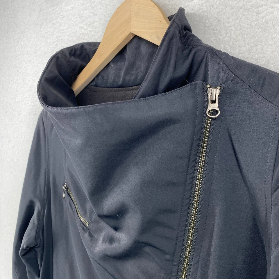 Chaqueta EILEEN FISHER XS Algodón Nylon Forrada en Vellón Abrigo Asimétrico Cremallera Moto Negro Foto 4 de 4