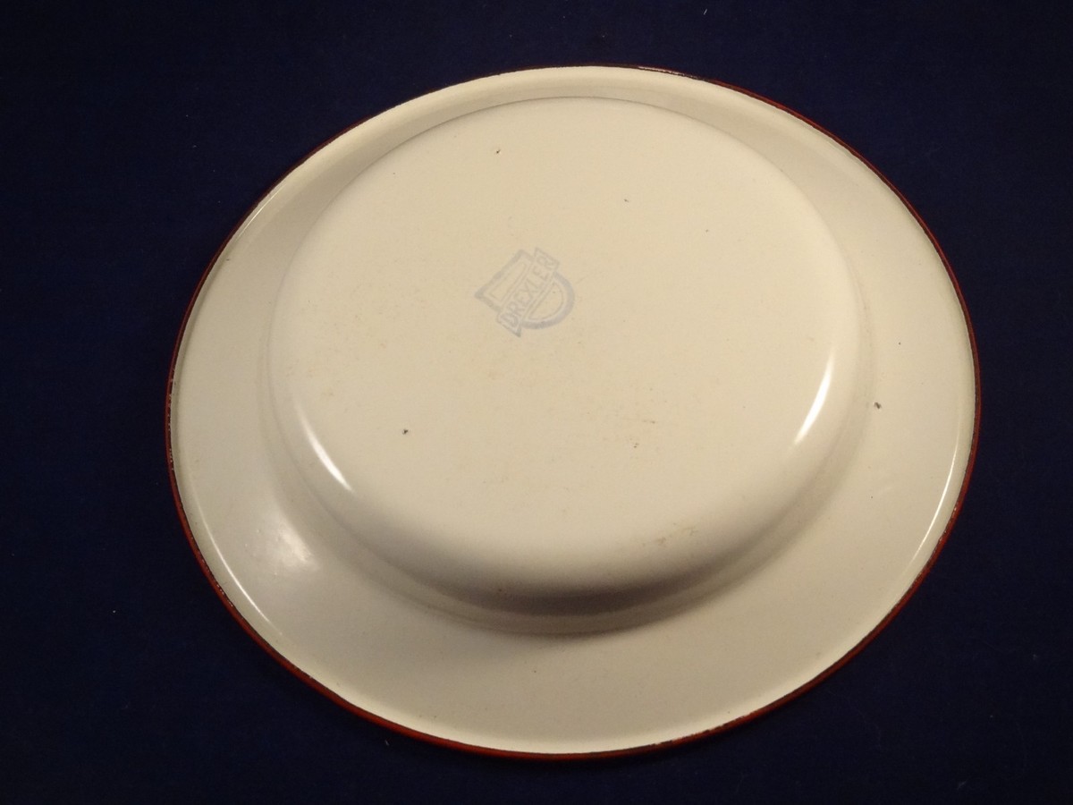 Assiette Gobelet Bébé Enfant Drexler 1950 - Tôle émaillée Motif Oie Nain Et Fleurs