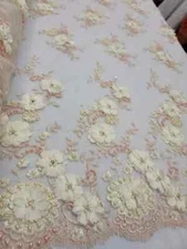 Ivory Beaded Lace 3d Chiffon Floral Flowers Blush Embroidered Pearls Rinesthone 