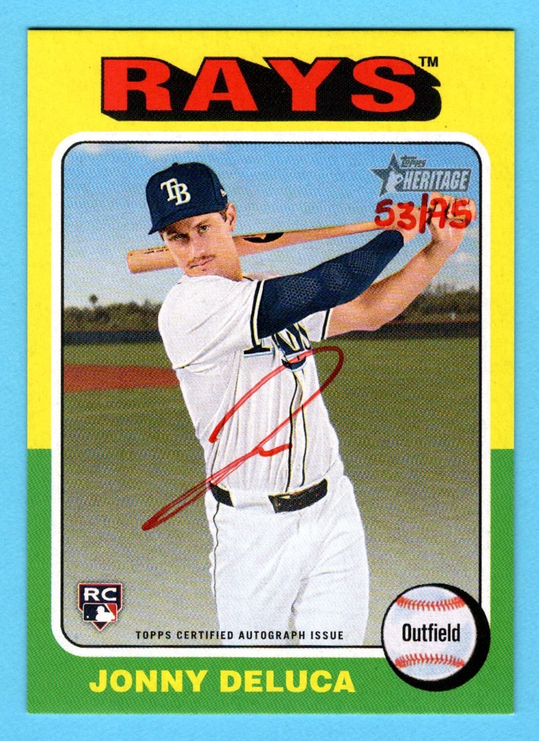 Jonny Deluca 2024 Topps Heritage High number Real One Red Ink Auto 53/75 Rays