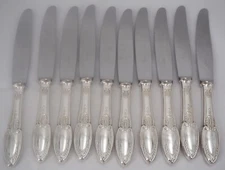 Ercuis Empire, 10 entremet knives, dessert, cheese, silver metal.