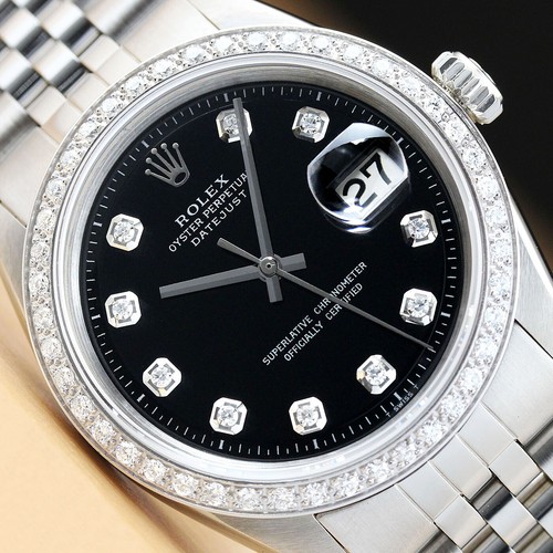 Uomo Rolex Datejust 18k Oro Bianco Diamante \u0026 orologio in acciaio inox-Nero  | eBay