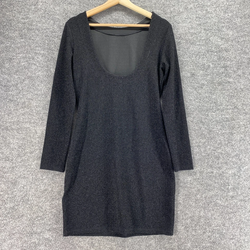 Vestido H&M Mujer M Mediano Negro Cambio Corto Cuello Redondo Manga Larga Casal Sólido Foto 2 de 4