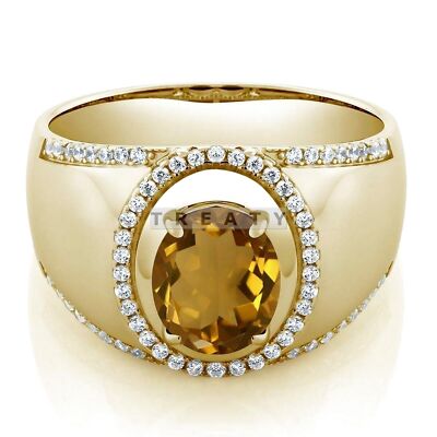 Citrine Oval Cut With 14K Solid   Gold  Ring For Men's #267