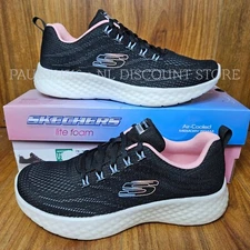 SKECHERS Women's Lite Foam Lightweight Air-Cooled Running Sneaker Shoes ~ Black