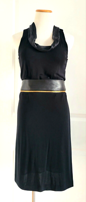 Vintage Barbara Bui Cowl Neck Sleeveless Leather Belt Jersey Dress Black US  2 4 | eBay