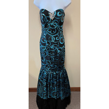 Mori Lee Women's Formalwear Dress Black/Blue Sequin - Size 8 (99385)