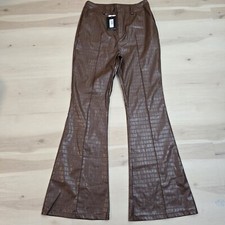 Pretty Little Thing Tall Chocolate Faux Leather Croc Embosed Flare Pants 12 High