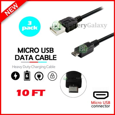 3X Micro USB 10FT Fast Rapid USB A to B Charger Data Cable Cord (U2A1-MCB-01BLK)
