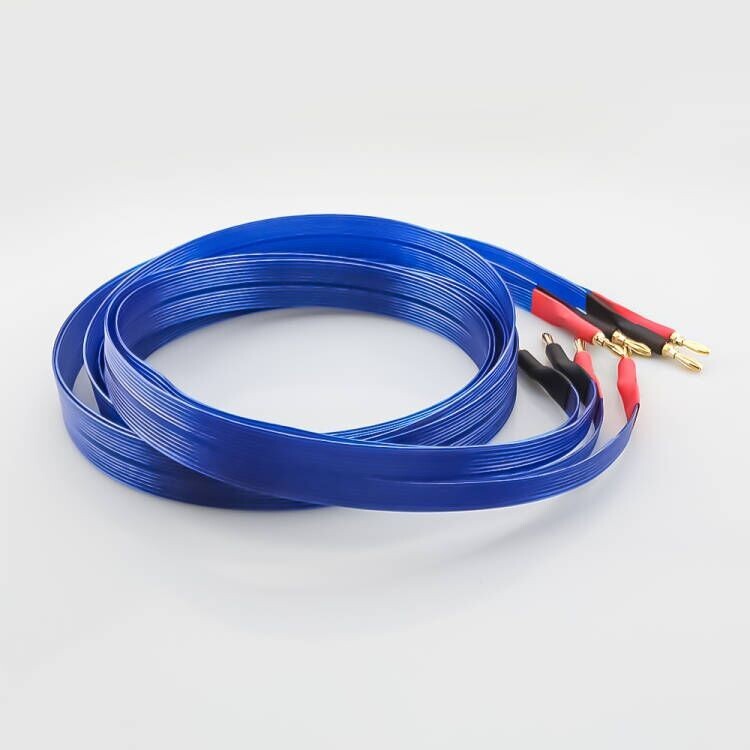 8 AWG OCC Ribbon Flat HiFi Speaker Cable With 24 K Gold Plate Banana