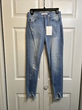 NWT KanCan High Rise Ankle Skinny Jeans Size 7 / 27 Distressed Raw Hem Denim