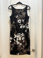 NWT White House Black Market Sleeveless Black Floral Dress Beaded Deep Cut BackL