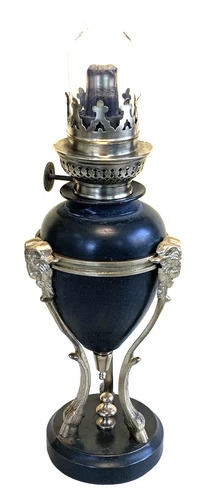 Antique Small POIL LAMP Empire Bronze and Brass 19th Century Rams