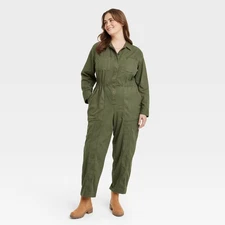 Universal Thread Women's Long Sleeve Button Down Coveralls Jumpsuits