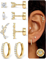 Chriscoco 4 Paar Ohrringe Silber 925 Set Für Damen 14K Vergoldet Kleine Creolen