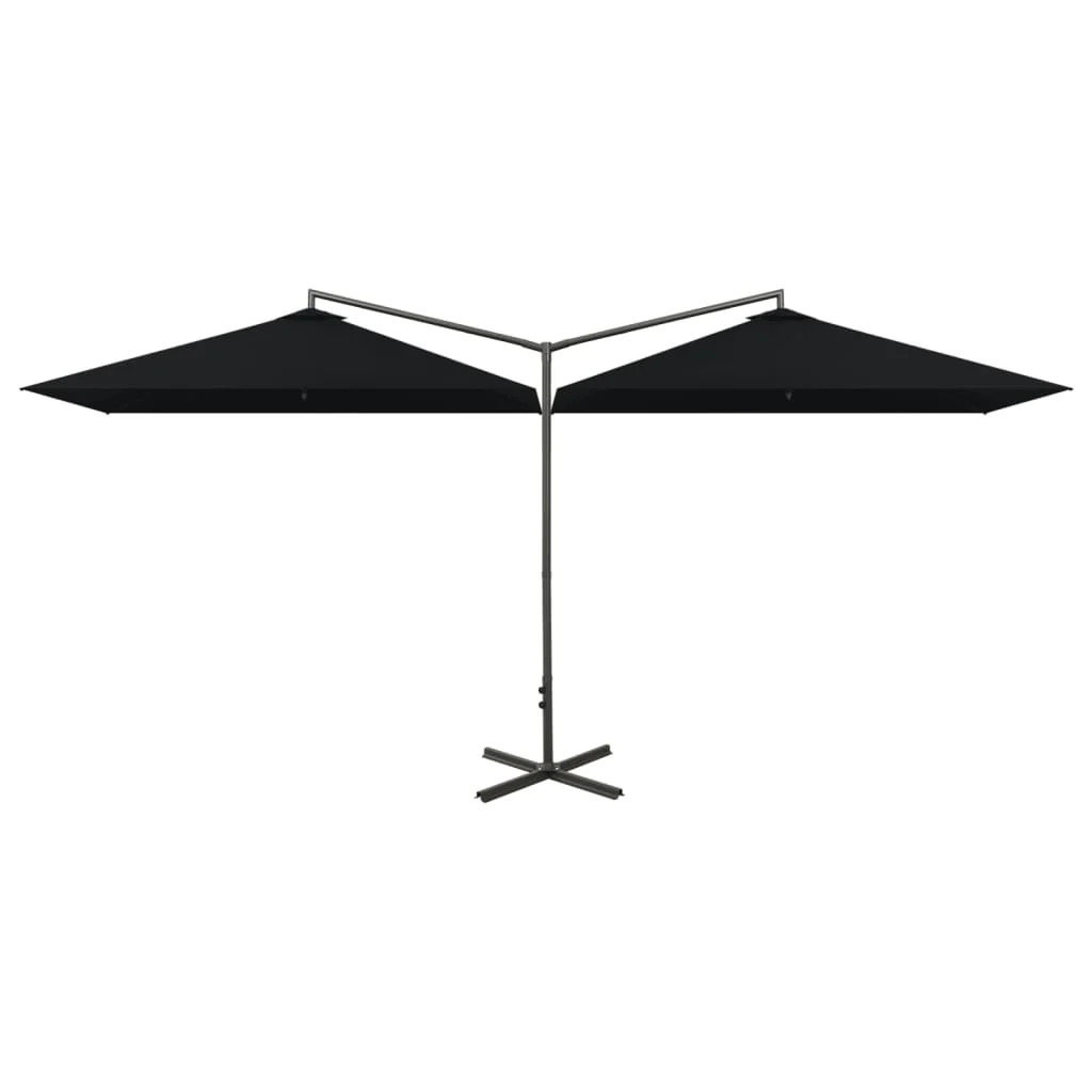 Parasol double 600x300 cm Helloshop26 avec mât en acier noir pour grand jardin