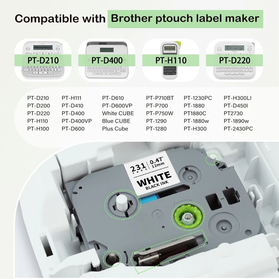 Brother P-Touch TZe-231 TZe-221 TZe-251 Label Tape 12mm 9mm 24mm Laminated 8M - image 2 of 4