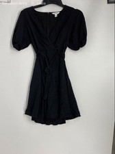 Nine West Womens Black Short Sleeve Surplice Neck Casual Wrap Dress Size Small