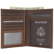 Polare Luxury RFID Blocking Leather Passport Holder Travel Large, Dark Brown