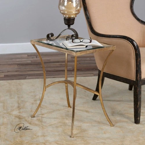 Alayna 22"W Antiqued Gold Leaf Metal Rectangular End Table - Picture 1 of 3