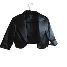 Size 12 WHBM Black Satin Cropped Bolero Evening Jacket