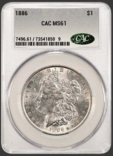 1886 MORGAN "CAC MS61" - LUSTER/ BREAST FEATHERS & HAIR,CRISP WHITE, NICE!💥✅