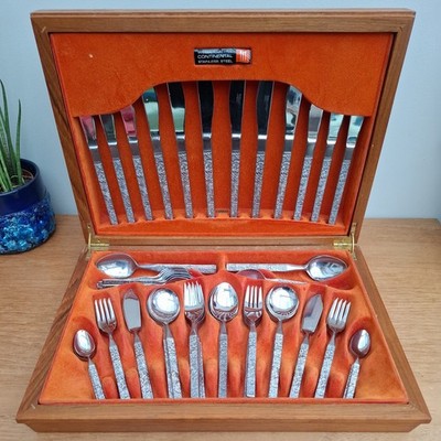 Vintage 60s Webber & Hill Continental BRASIL Floral Stainless Steel Cutlery Set