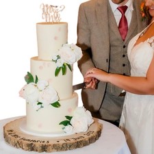 Personalised Wooden Cake Stand Wedding Birthday Christening Log Slice 3 Sizes