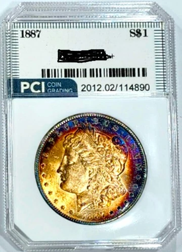 1887-P Gem BU + Morgan Dollar Lovely Sunrise  Rainbow Toned