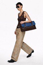 GIANNI VERSACE Borsa a tracolla vintage in vera pelle blu marrone anni 80 Ita...