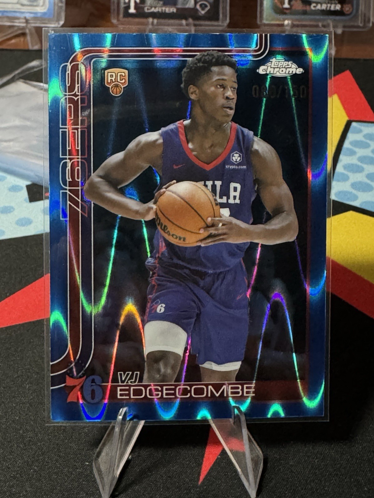 2025-26 Topps Chrome VJ Edgecombe 253 Blue Raywave Refractor /150 RC COLOR MATCH