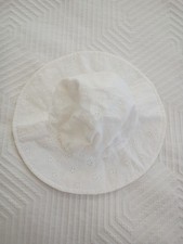 White Infant Sun Hat 6 To 12 Month Bucket Chin Strap Floral Design