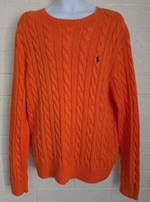 Polo Ralph Lauren Orange Cable-Knit Cotton Sweater XL Long Sleeve Logo