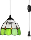 Vintage Tiffany Style Swag Light Dimmable Plug-In Pendant Lamp 16 ft Cord GREEN